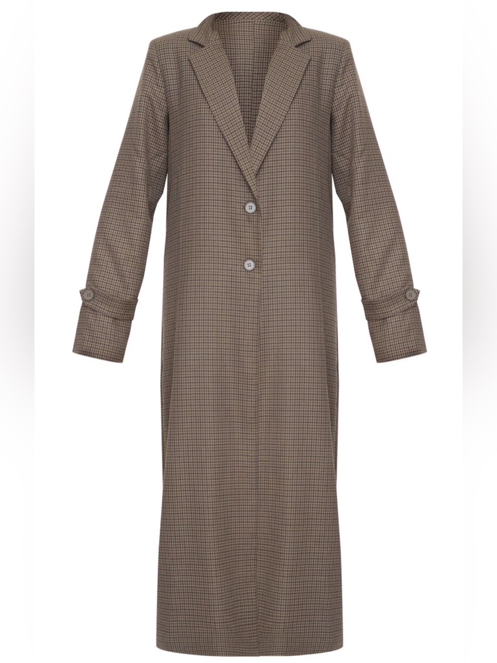 PrettyLittleThing Brown Houndstooth Longline Duster Coat - Picture 3 of 16
